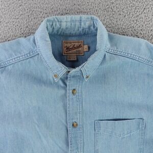 Vintage Woolrich Shirt Mens Large Blue Light Wash Denim Work Made in USA